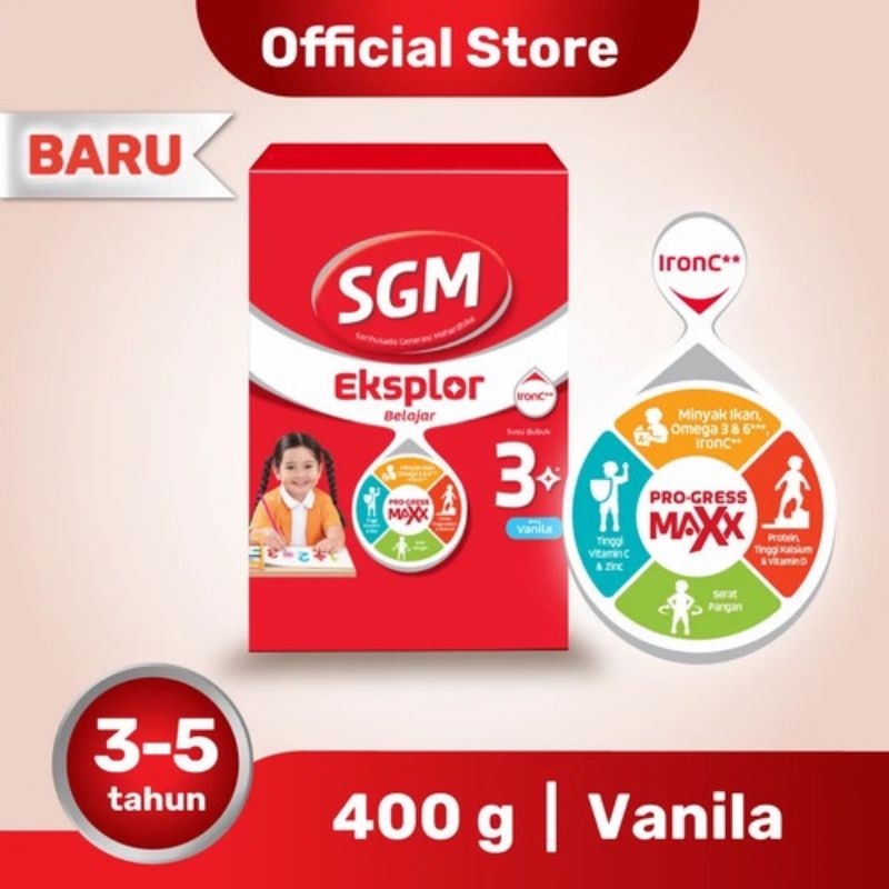 SGM Eksplor Belajar 3+ Pro-GressMaxx Madu, Vanila dan Coklat Susu Bubuk 400gr