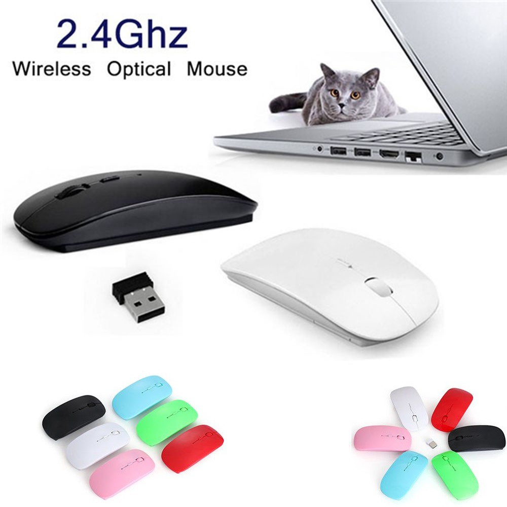 Mouse Wireless Optikal Ultra Tipis 2.4GHz dengan USB Penerima Laptop PC Komputer