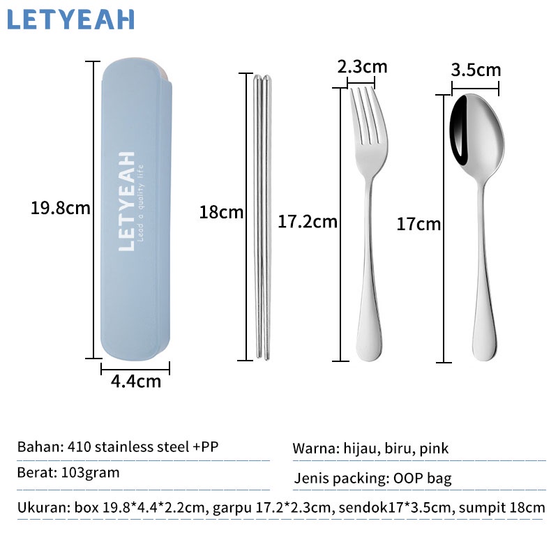 letyeah Cutlery set stainless / sendok garpu set portable / alat makan set 3 in 1