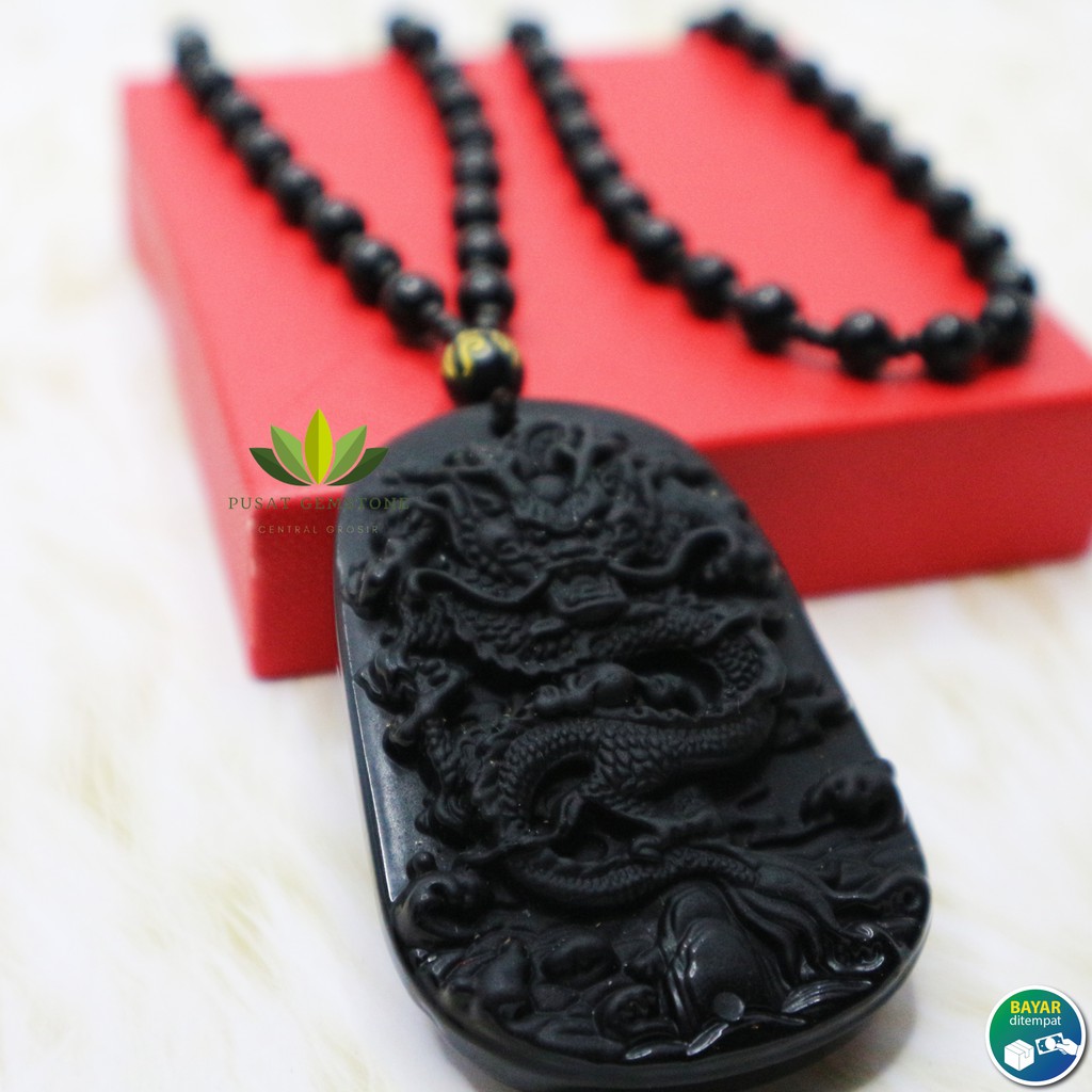 Kalung Pria Liontin Naga Batu Giok Hitam / Black Jade