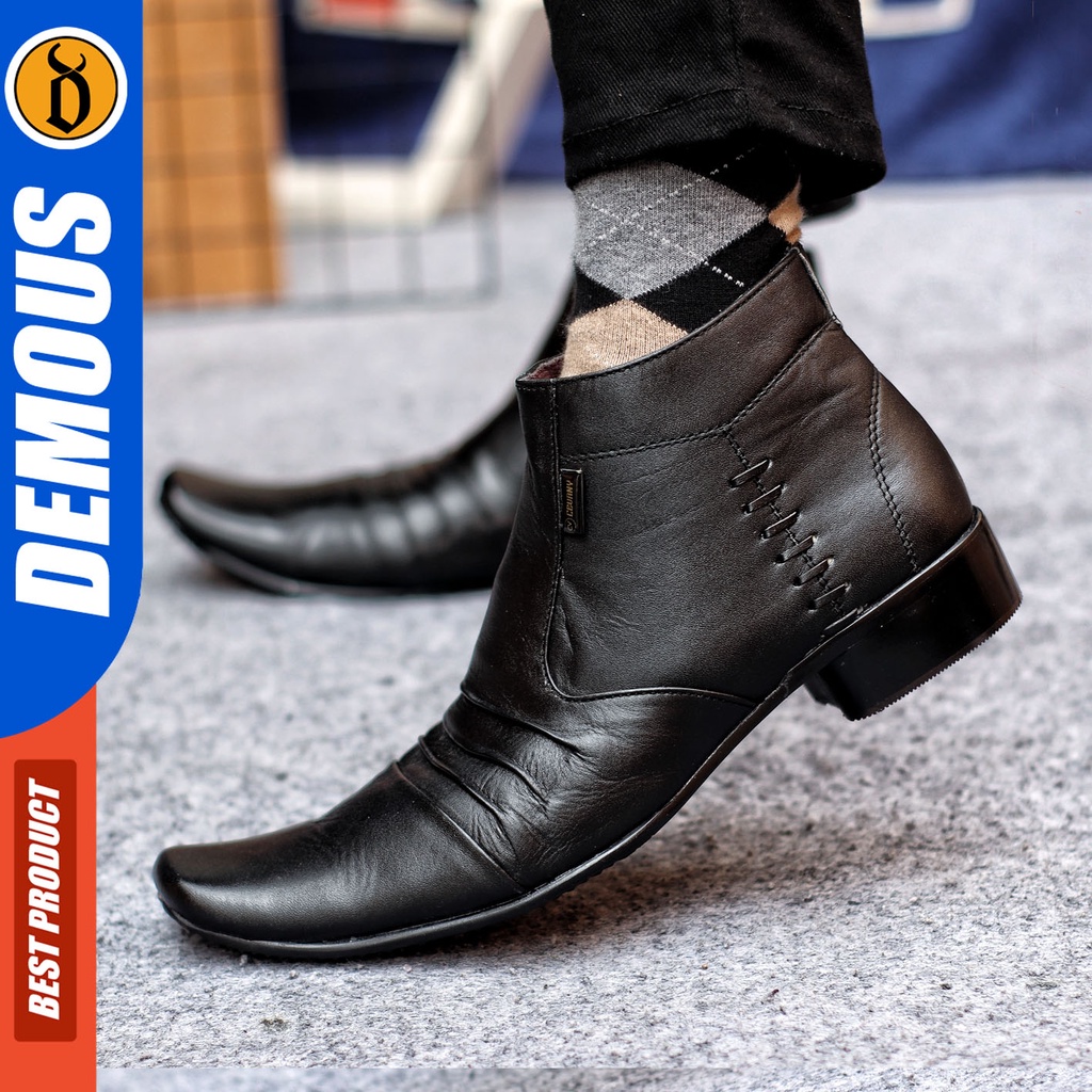 Sepatu Pantofel Pria Sepatu Formal Pria Kulit Asli Zipper Sepatu Pantopel Hitam Kerja Kantor DEMOUS BADAMI