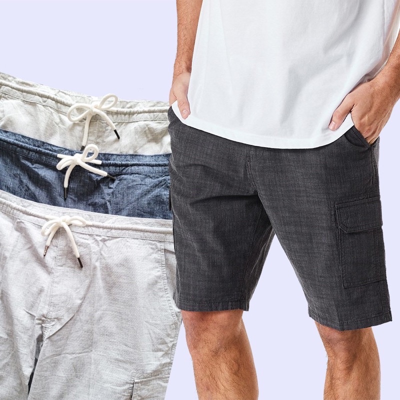 [3warna] ANKO Mens Textured Cargo Shorts - Celana Pendek Pria Branded Original