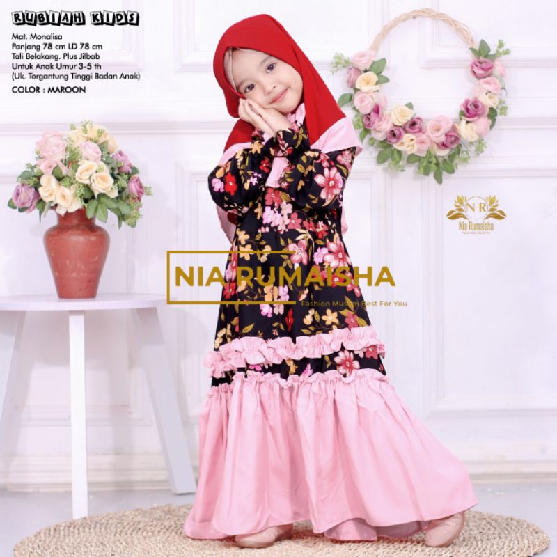rubiah kids pakaian anak muslimah - pakaian anak perempuan - dress set anak + krudung free