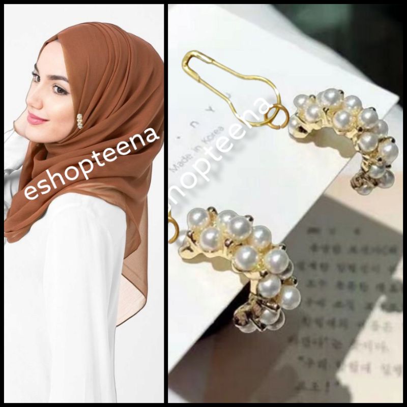 A61 anting hijab setengah lingkaran pearl gold new_anting jilbab