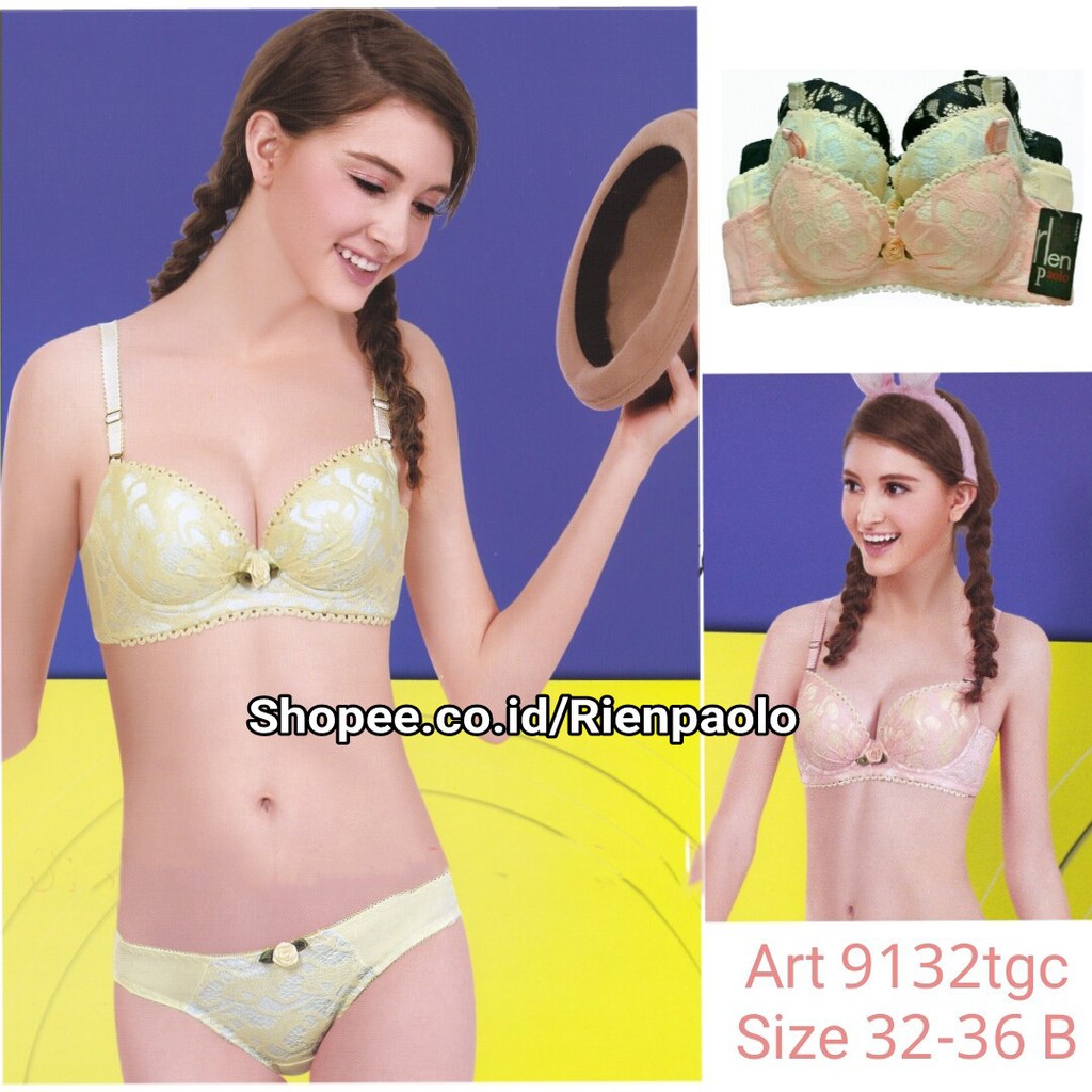 Bra BH Set Celana Dalam CD G String Set Sexy Hot Lingerie Kawat Motif Bordir Bunga Rien Paolo 9132