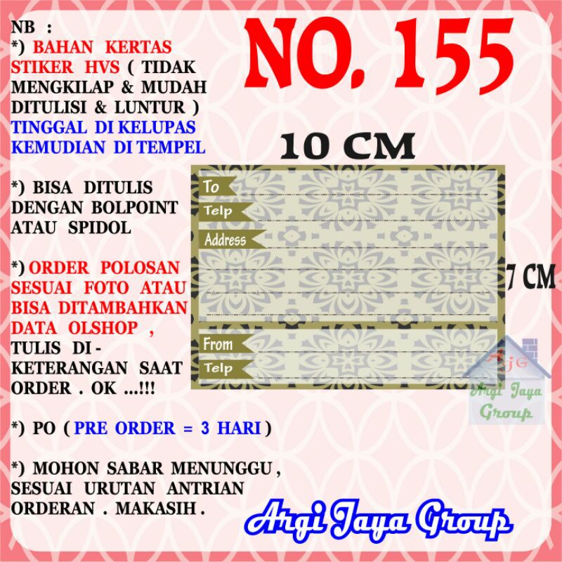

Stiker HVS - Stiker Pengiriman - Sticker Alamat Olshop Murah Nomer 155-10x7cm