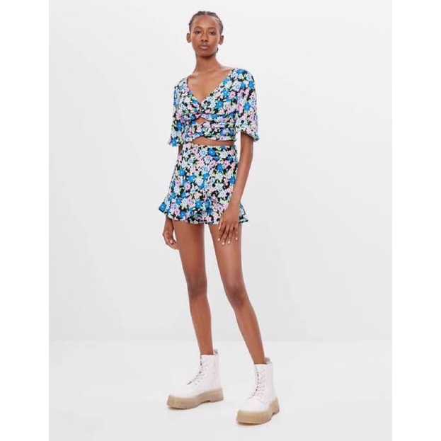 Bershka Floral Blouse with Gathered Detail