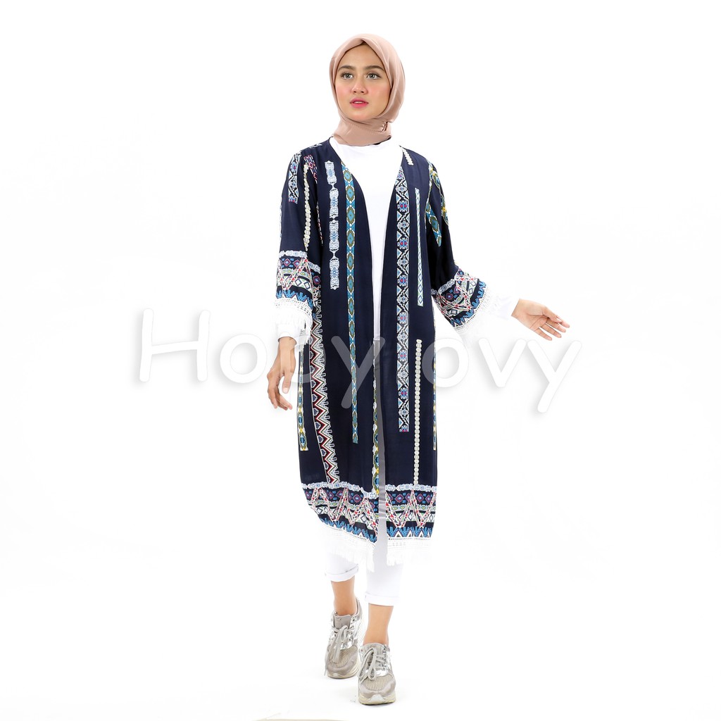 HOPYLOVY - Long Outer / Cardigan Panjang Wanita Etnic Motif Etnika