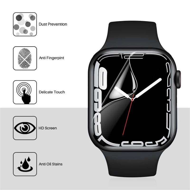 Stiker Pelindung Layar hydrogel Carbon Fiber Untuk Apple Watch Seri 8 3 4 5 6 7 SE 38mm 40mm 41mm 42mm 44mm 45mm