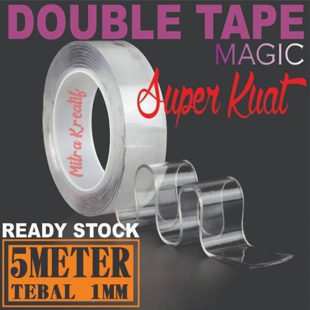 

MAGIC DOUBLE TAPE - DOUBLE TAPE AJAIB SUPER KUAT - 1MM X 3CM X 5METER