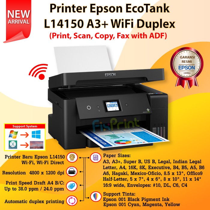 Printer Epson EcoTank L14150 A3+ Wi-Fi Duplex Wide-Format All-In-One Ink Tank New