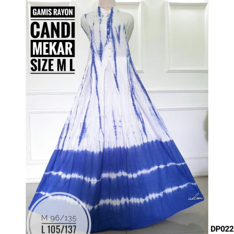 gamis twill rayon candimekar warna biru putih