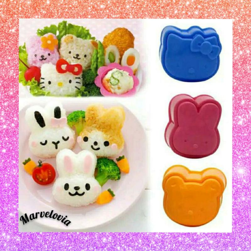 CETAKAN NASI BENTO 3 in 1 / RICE MOLD / 1 SET ISI 3 HK + Bear + Bunny