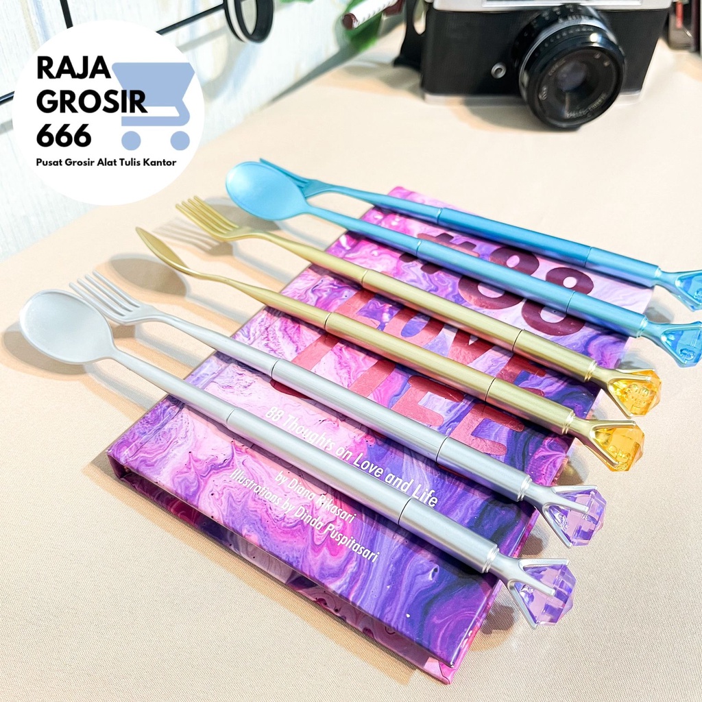 

pulpen gel kristal sendok garpu bolpen pena alat tulis kantor sekolah lucu imut souvernir COD