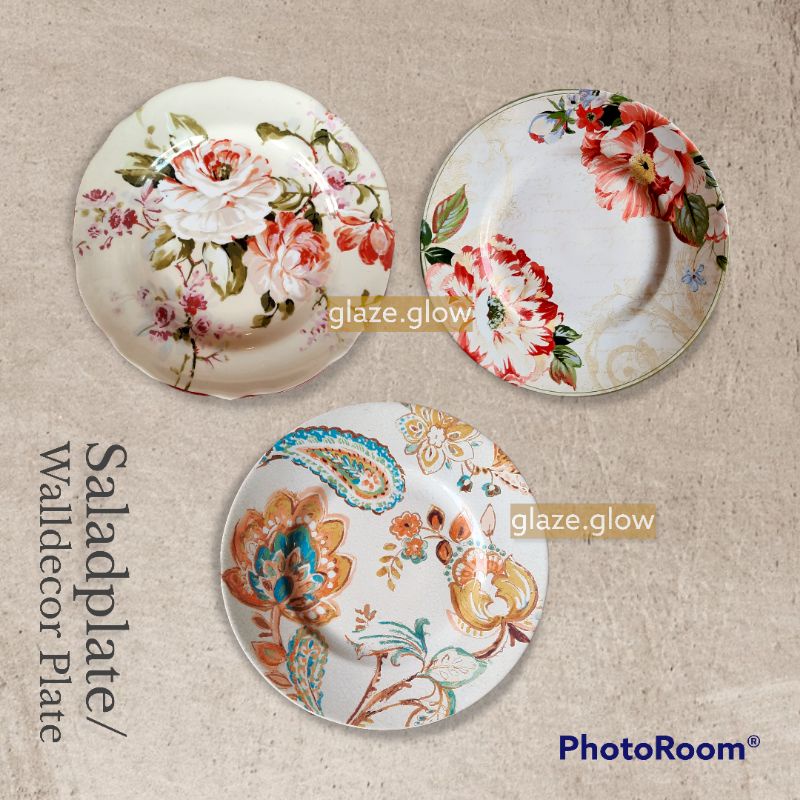 Piring Hias Keramik Walldecor / Piring Makan Keramik Motif Bunga Vintage