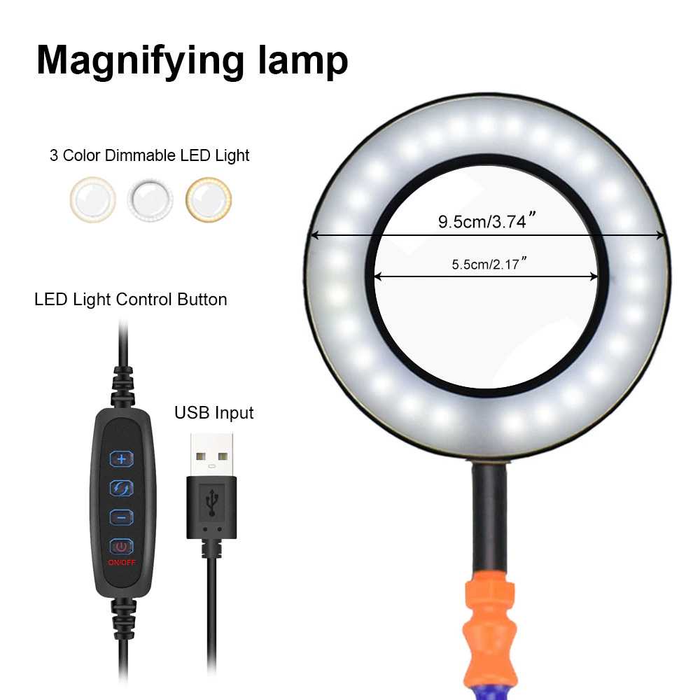 Helping Hand Alat Pegangan Solder Dudukan Stand Kaca Pembesar LED Penjepit Solderan Perlengkapan Reparasi Berkualitas