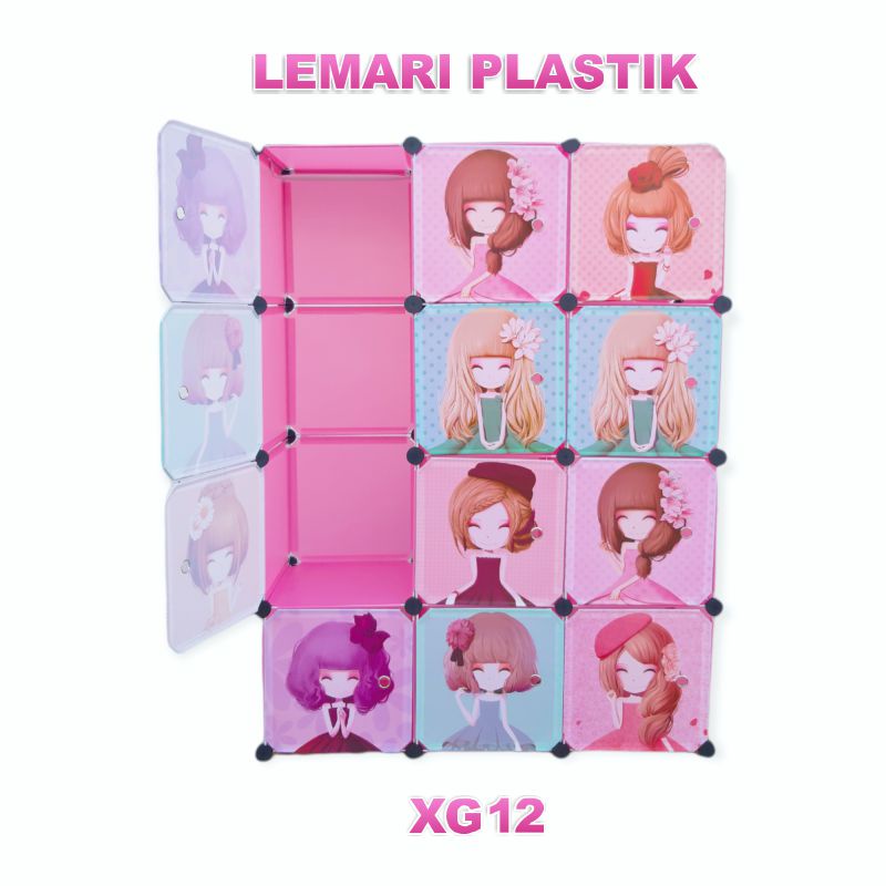 Lemari Plastik 12 Pintu Lemari Pakaian Plastik Portable Serbaguna 12 Pintu + Gantungan Motif Karakter -Wonderdekorasi