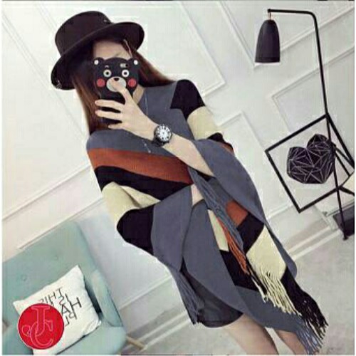 Cardigan Rajut Kekinian 2021 Ponco Rumbai 3Tone Knit Pakaian Wanita Dewasa Casual Ukuran All Size