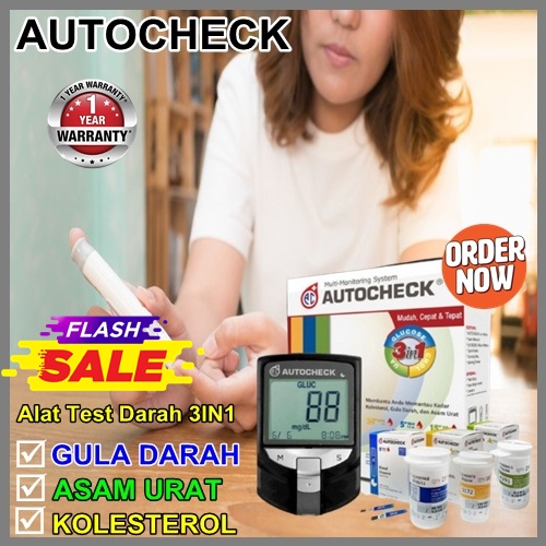 PROMO autocheck alat cek gula darah 3 in 1 lengkap alat kesehatan medis untuk cek gula darah dan kol