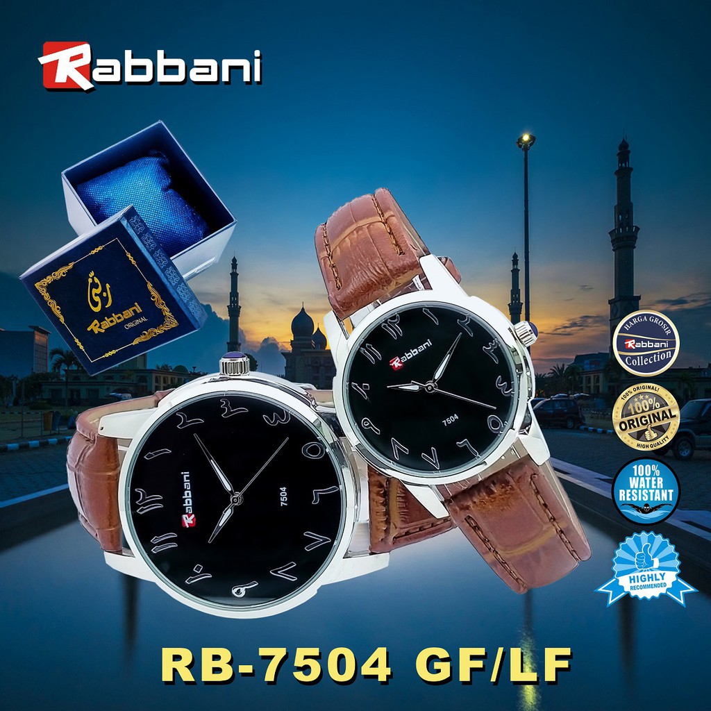 Jam Tangan Rabbani 7502-Jam Tangan Couple Kulit-Untuk Hadiah Pasangan-Premium-Anti Air