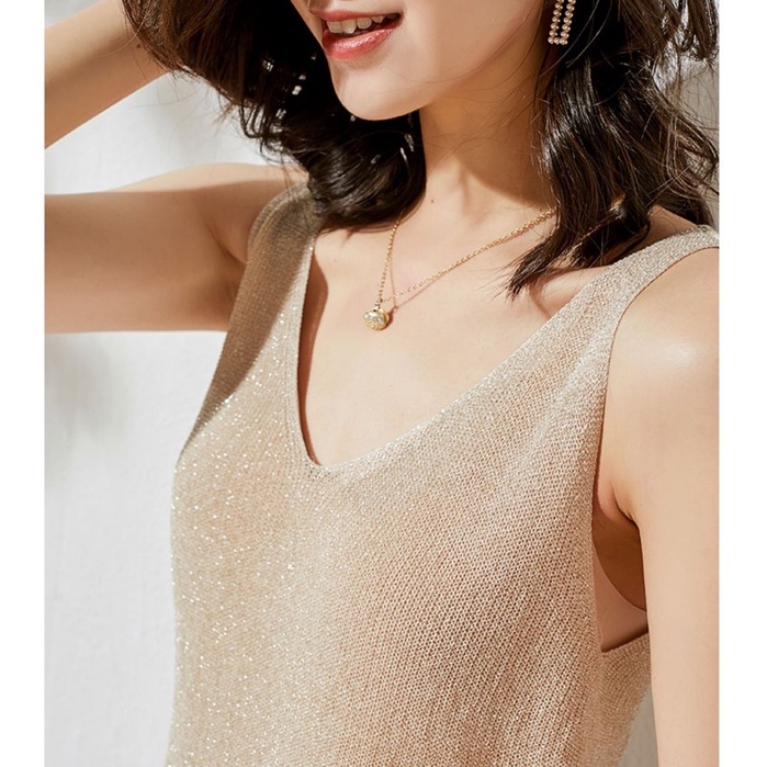 【Elegant】Korean Glitter Shiny  Lembut Knit Tank Top 7123