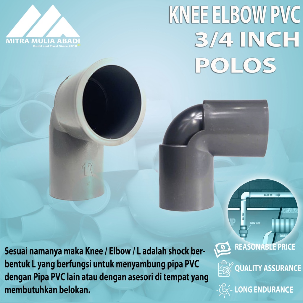 KNIE POLOS GREST ¾&quot; inch AW PVC 90° derajat ELBOW Knee Keni L 3/4&quot;