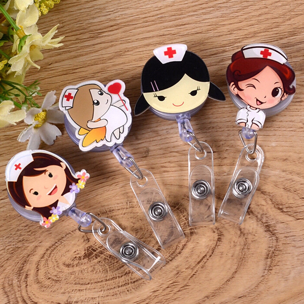 Klip Holder Badge/Tag Penanda Identitas Anak/Pelajar Desain Kartun Paramedis Simple Retractable