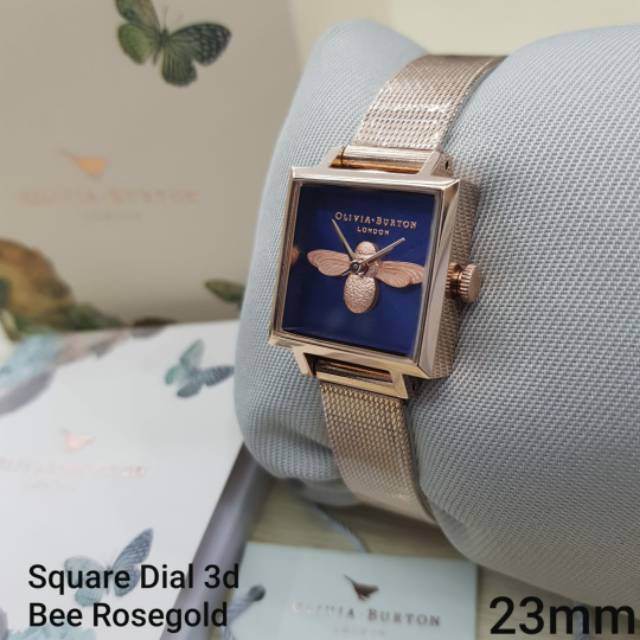 Square dial 3d bee rose gold olivia burton original jam tangan wanita 23mm cewek