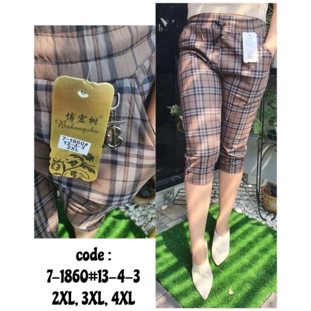 Celana 7/8 import motif kotak 2L-4L bahan melar