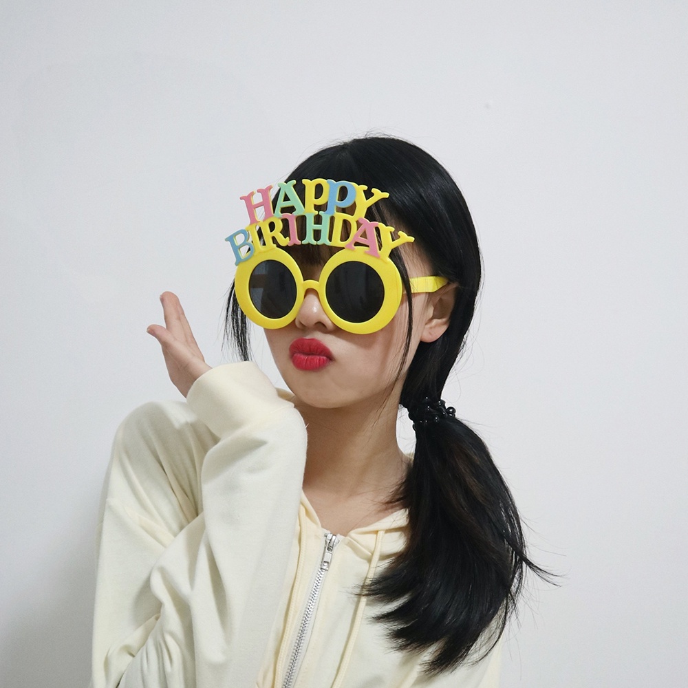 Kacamata Hitam Motif Tulisan Happy Birthday Untuk Properti Foto Anak