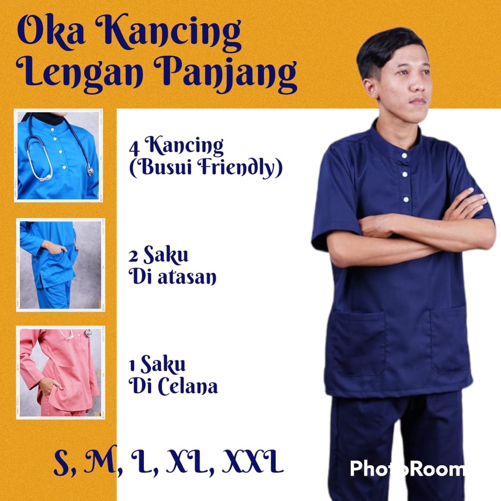FREE BORDIR Baju Ok Oka Kancing Lengan Pendek APD Doctor's Scrub Perawat Nakes