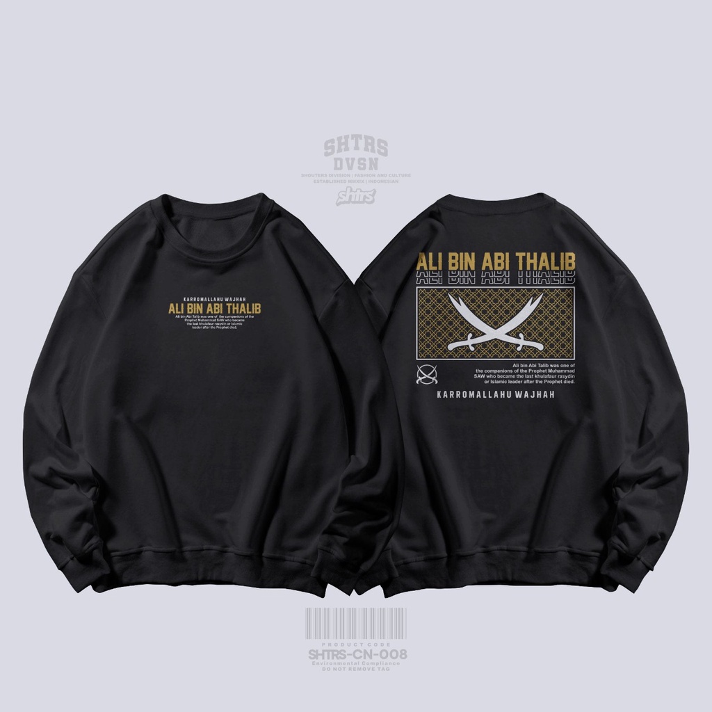 Sweater Crewneck Baju Atasan Pria Lengan Panjang Kaos Dakwah Sahabat Nabi Umar Bin Khattab Ali bin Abi Talib