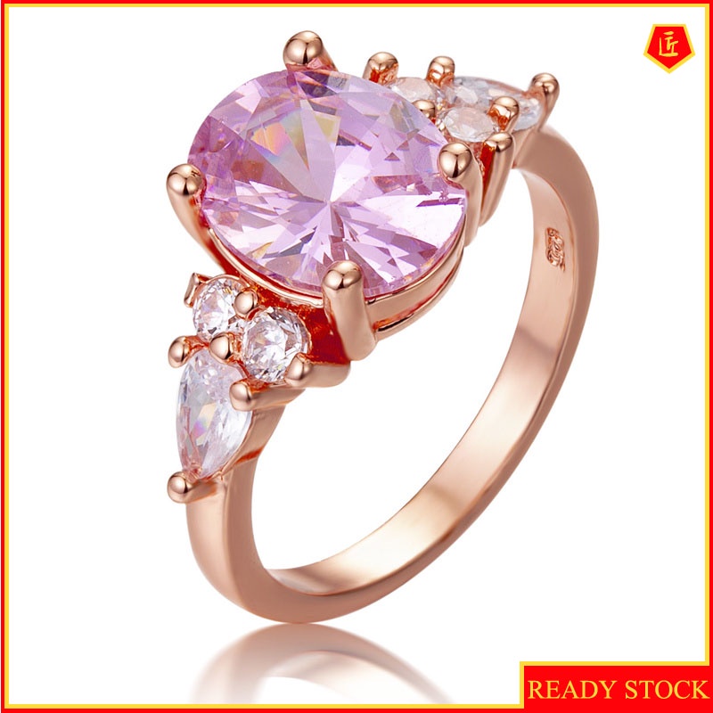 [Ready Stock]Pink Crystal Diamond Ring Fashionable and Elegant