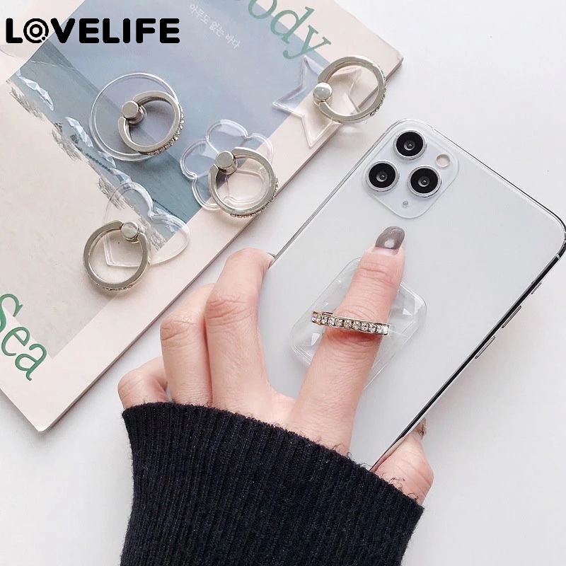 Ring Holder Smartphone Universal Bahan Metal Aksen Berlian Imitasi Untuk iPhone / Android