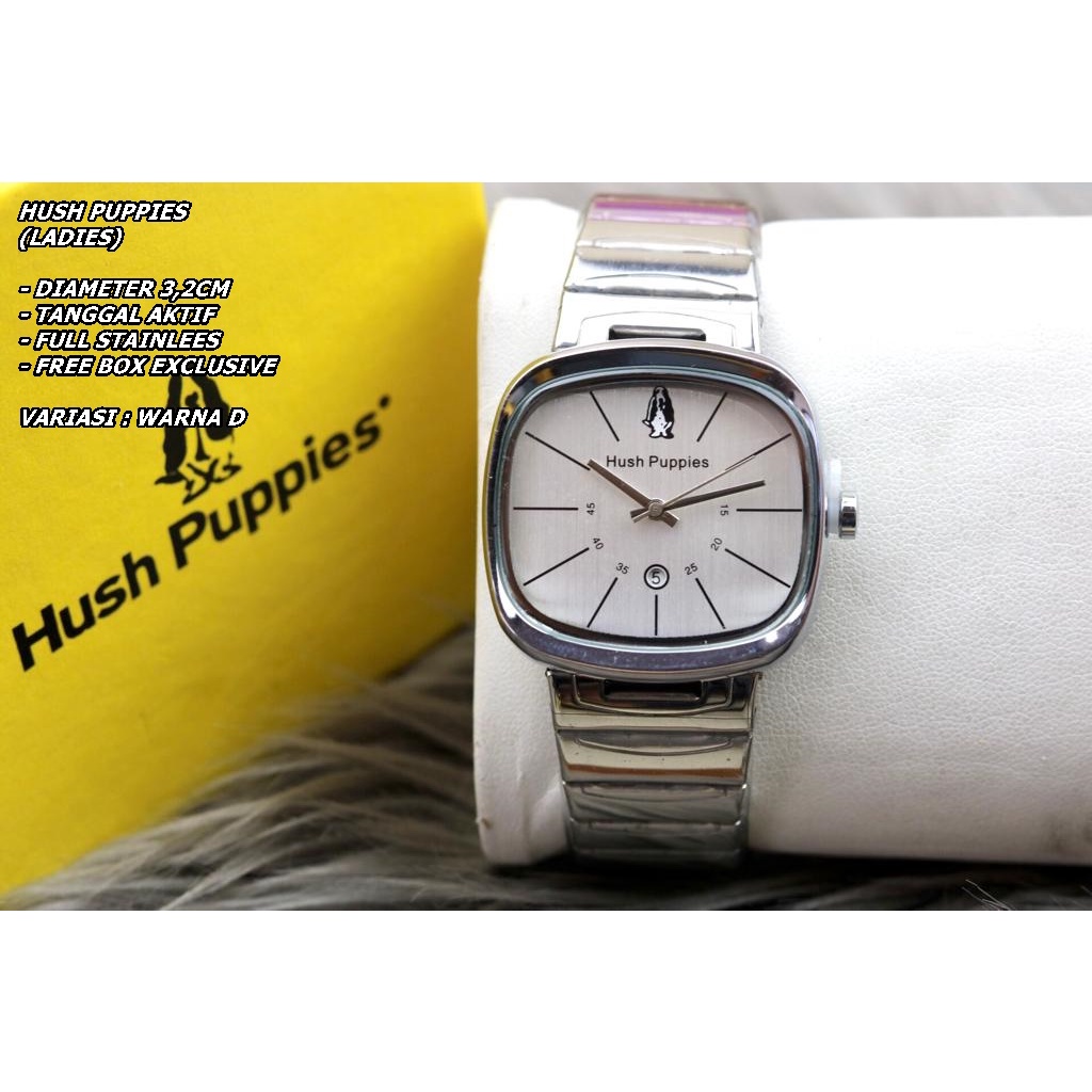 JAM TANGAN WANITA HUSH PUPPIES RANTAI BODY SEGI TANGGAL AKTIF