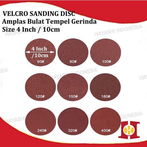 Amplas Bulat Tempel Velcro 4 inch Grit 60 80 100 120 150 180 240 320 400 (10pcs)