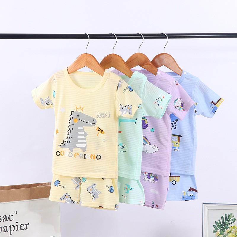 Baju Anak Velvet Setelan Lengan Pendek Katun Motif Kartun Cowok Cewek