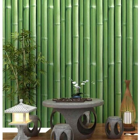 Wallpaper Bambu Rotan Hijau Padat 1 roll