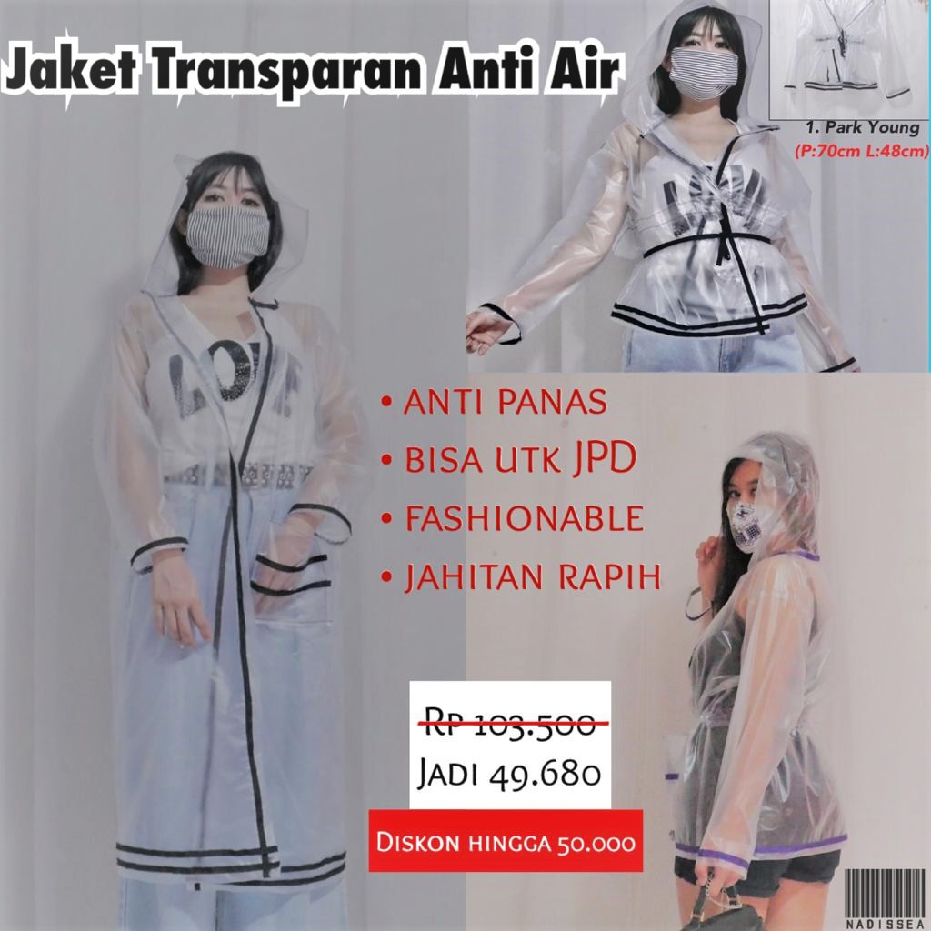 nadiSSE Jas Hujan Wanita/ Jas Hujan Rok/ Jas Hujan Terusan Model Transparan Anti Air