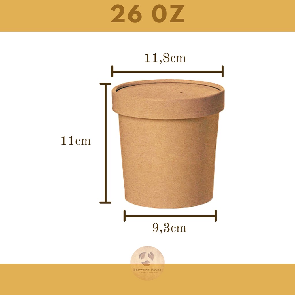 

Brown Kraft Paper Soup 26 oz / Brown Kraft Paper Bowl + Lid (25pcs)