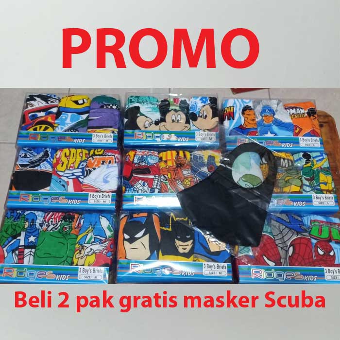 PROMO 2 PAK CELANA DALAM ANAK COWO RIDGES GRATIS 1 MASKER SCUBA ANAK ANAK