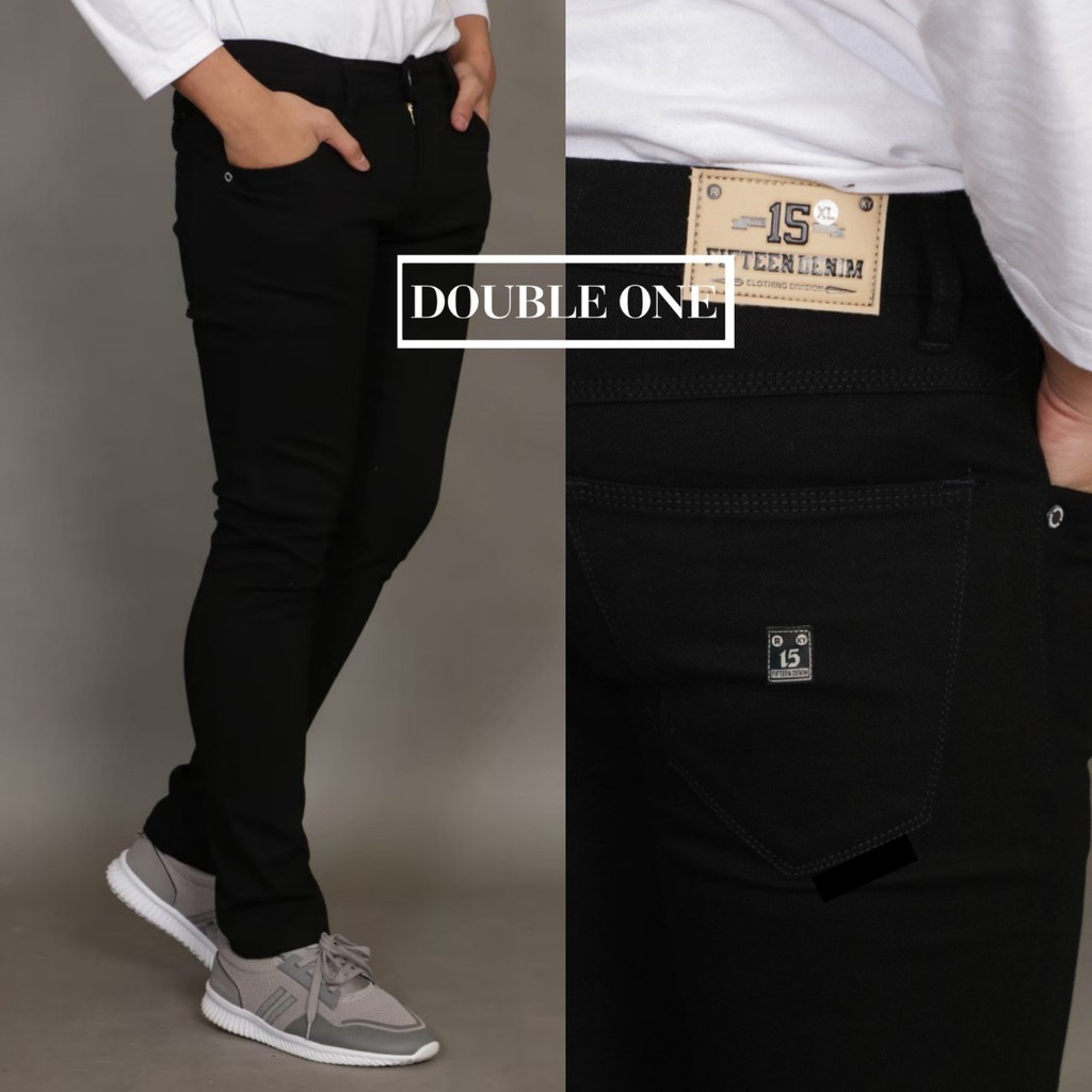 Celana Jeans  Pria Slim  Fit  Stretch Hitam  Original FIFTEEN 