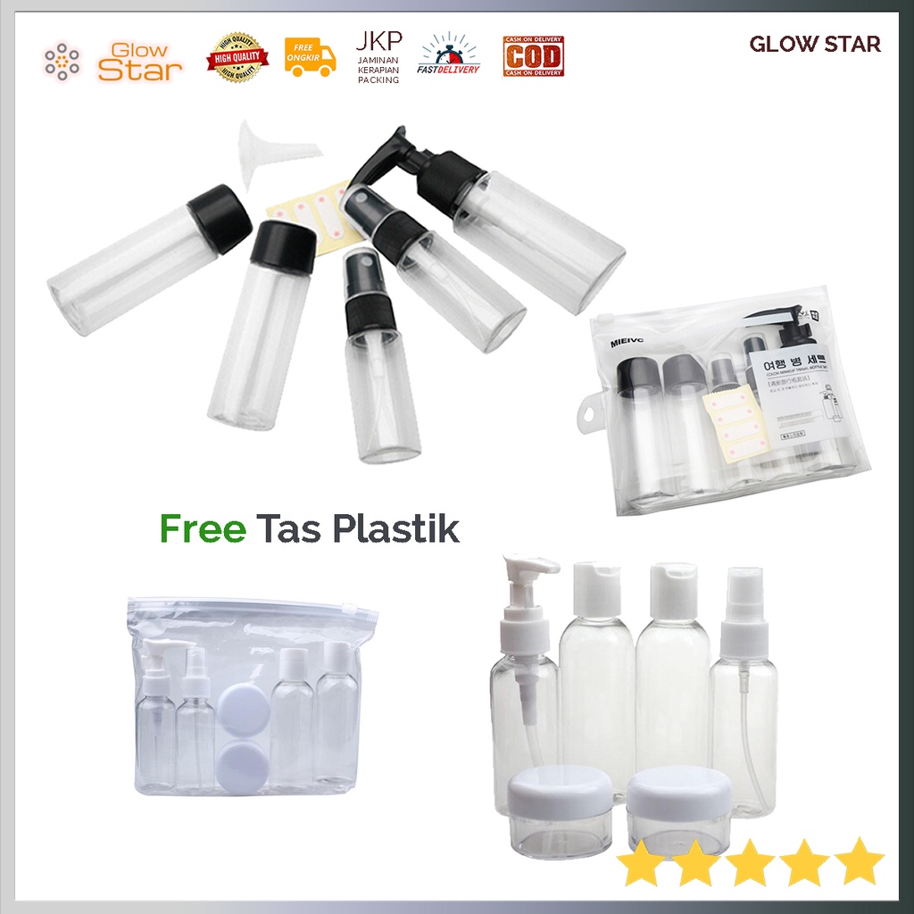 Botol Plastik Set Soflen Spray Semprotan Travel Size Liquid Bottle Pack White Black Tebal Aman Sabun Sampo Cairan Skin care Refill Reuseable