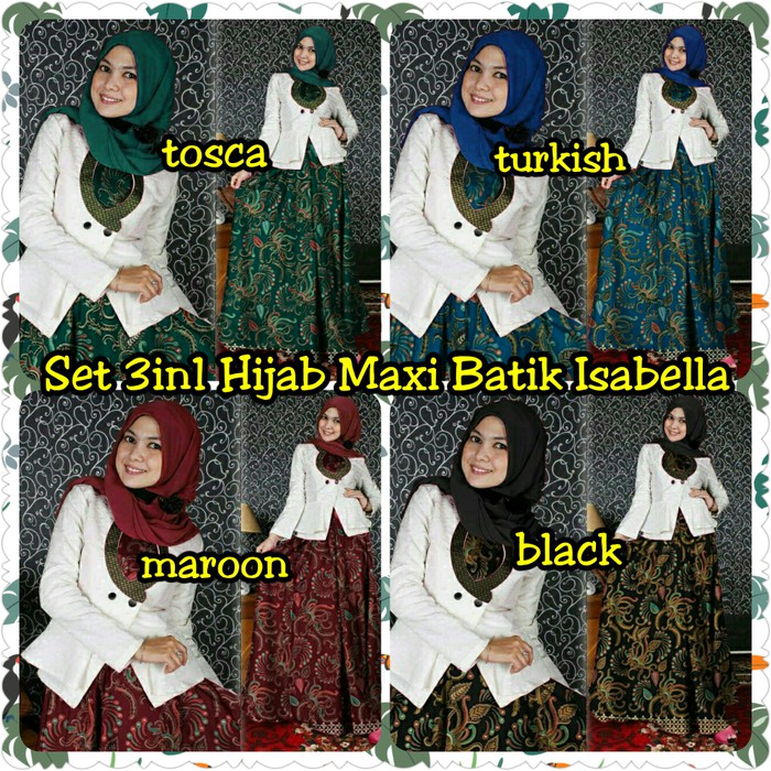Set 3in1 hijab maxi batik isabella Fashion Muslim wanita murah Dress Abaya muslim cewek murah