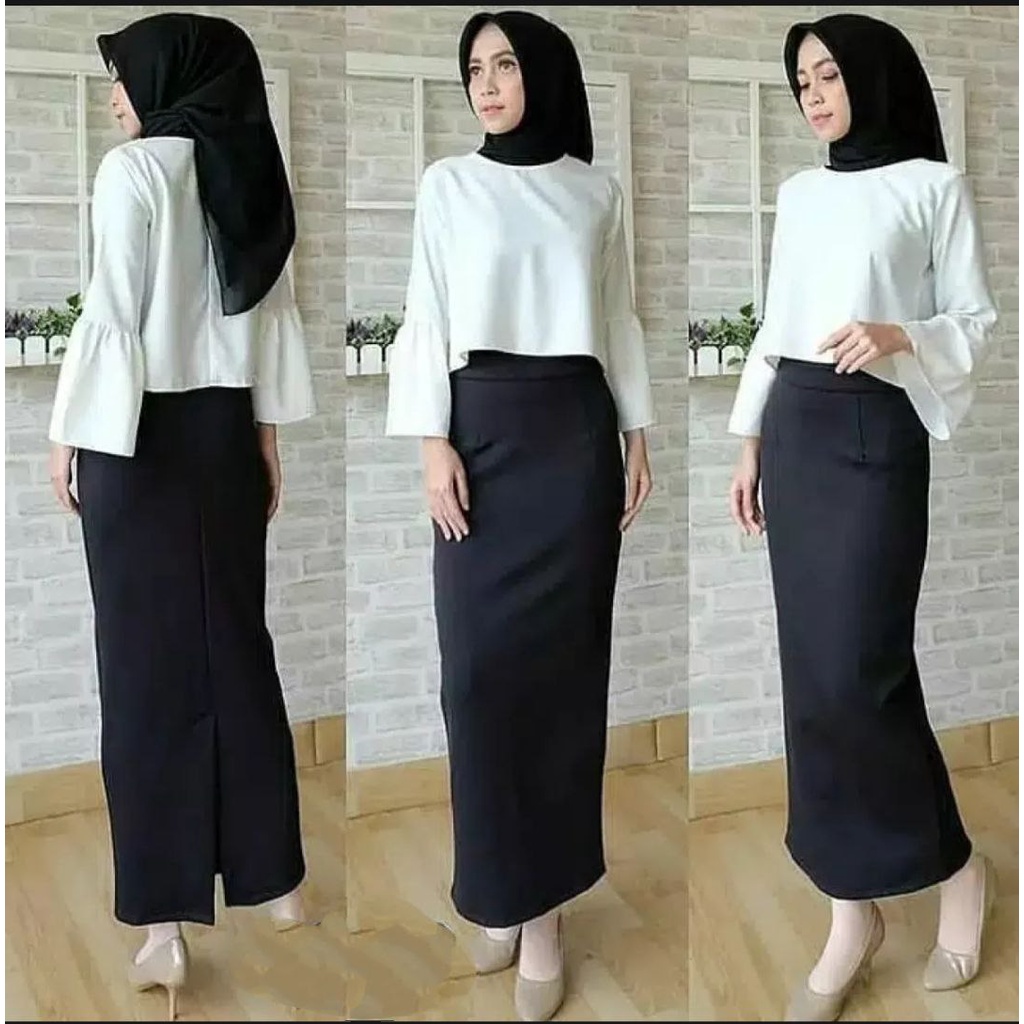 Rok Kerja Wanita Panjang / Rok Formal Rempel Span / Rok Kerja Kantor Wanita / Rok Polos Span Wanita