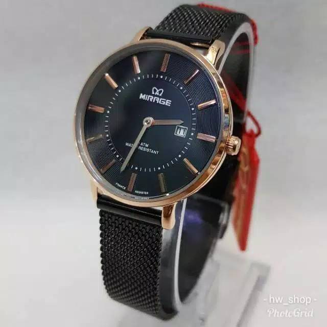 Jam Tangan Wanita MIRAGE Black RoseGold 8623 Original