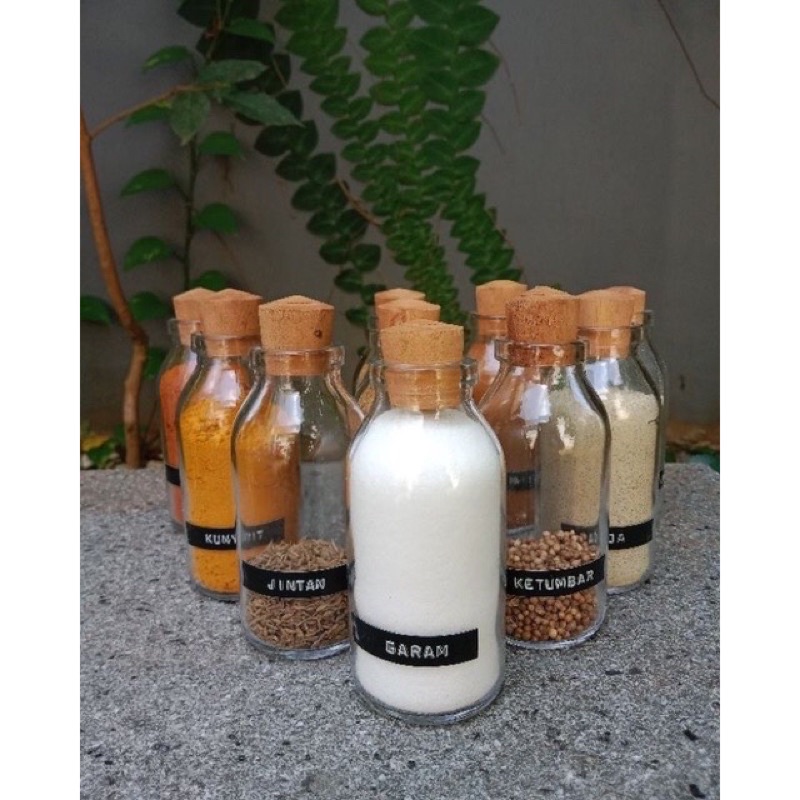 botol bumbu kaca tutup kayu FREE STICKER