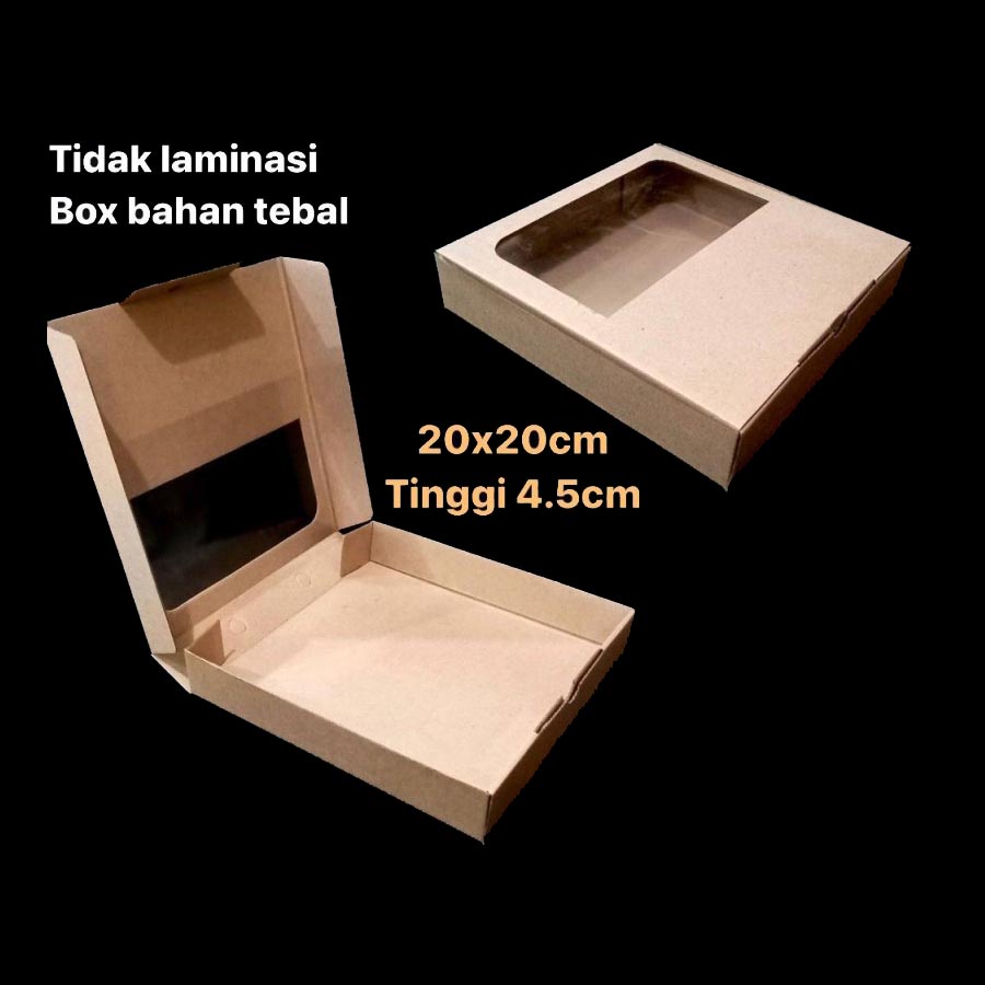 

( 10 Pcs ) Kardus Kotak Pizza Mika Jendela Setengah Box Eflute Coklat Polos Packaging Hampers Ukuran 20x20x4.5 cm