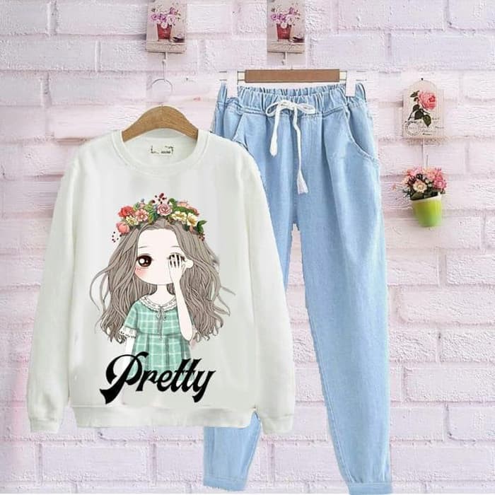 grosir fashion jakarta -Baju setelan wanita PRINCESS PRETTY denim- konv