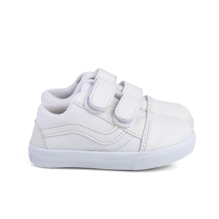 (PROMO) Sepatu sneakers Anak unisex cowok umur 1 2 TAHUN velcro - Putih, 24